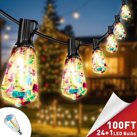 DAYBETTER Outdoor String Lights, 100FT Connectable Dazzling String Lights, ST38 Patio Hanging Lights with 24+1 LED Bulbs, Waterproof and Shatterproof, for Patios, Balconies, Trellises