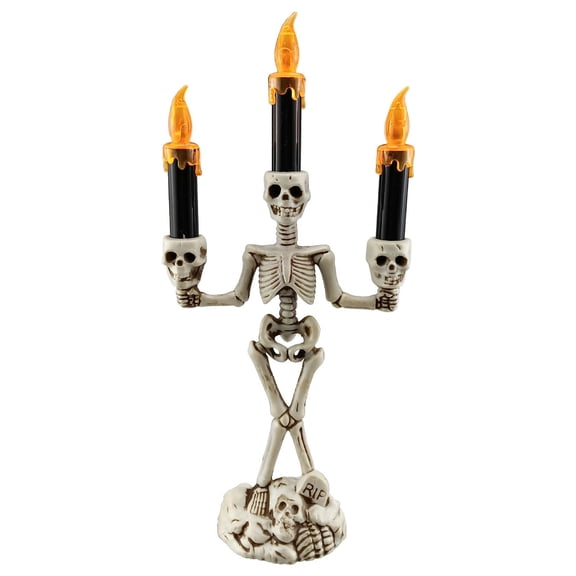Clearance Halloween Decor Under $8 Halloween Skeleton Candelabra Decorations LED Light Up Candle Holder With Flashing Colored Theme For Home Tabletop,1PC