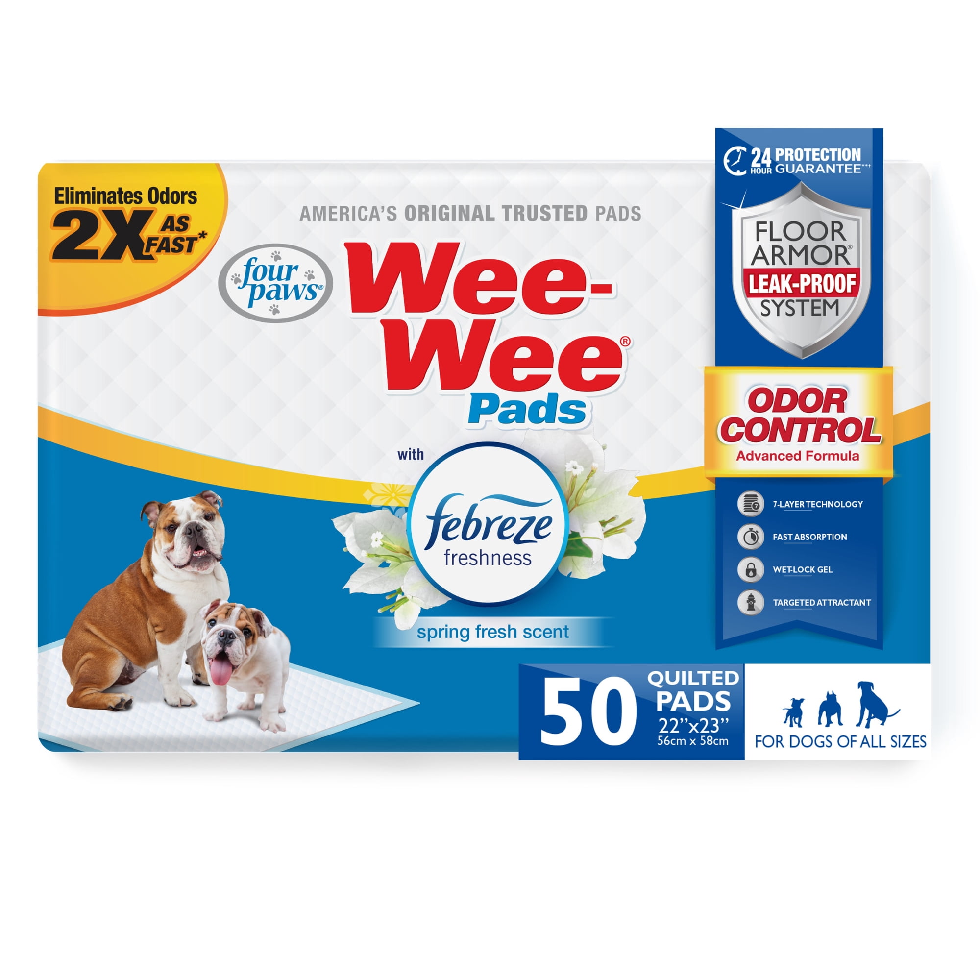 Four Paws Wee-Wee Febreze Freshness Odor Control Potty Training Dog & Puppy Pads, 50 Count
