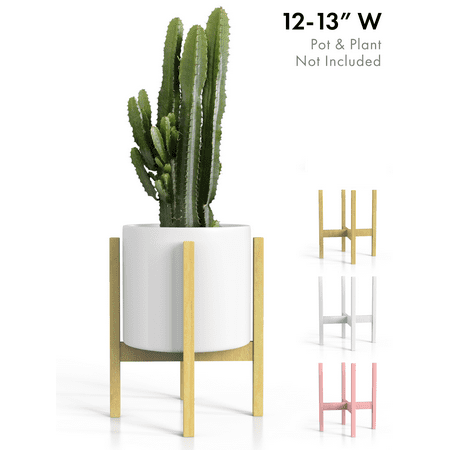 Plant Stand Mid Century Modern Tall Planter Holder - Natural Pine Wood Pot Shelf for Indoor/Outdoor 12