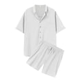 thumbnail image 4 of JIKNTTR Men's Summer Beach Outfits 2 Piece Short Sleeve Shirts And Shorts Vacation Texture Linen Sets For Men Solid Color Sports Loungewear Set, 4 of 8