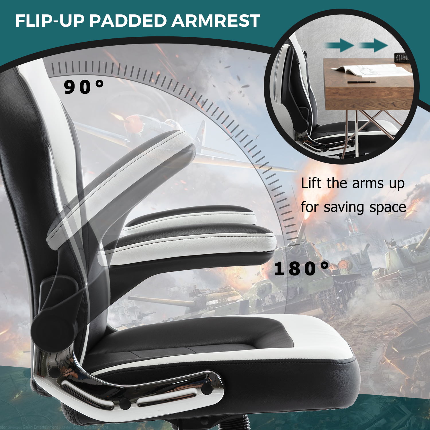 Office Chair, Gaming Chair Ergonomic Desk Chair Computer Chair PU Leather  Executive Swivel Chair with Flip-up Armrests and Lumbar Support for  Working, Studying, Gaming