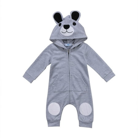 

Huyghdfb Boys Girls Hooded Romper Cartoon Bear Jumpsuit Zipper One-piece Clothes