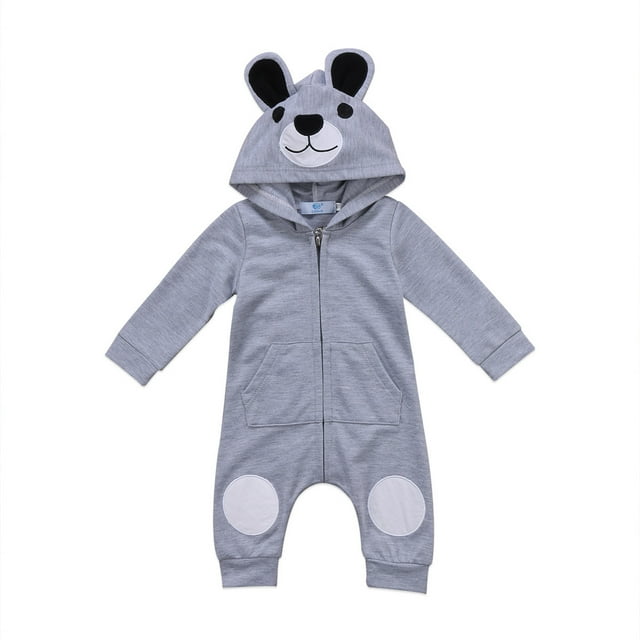 ITFABS Kids Hooded Romper, Cartoon Bear Jumpsuit, Zipper One-piece Clothes