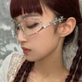 thumbnail image 2 of Diamond Studded Glasses Frame Flat Mirror Large Frame Glasses Cool Sweet Girl Fashion Women Eyewear (2523-C3), 2 of 6