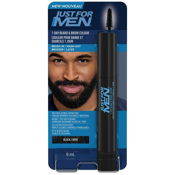 Pack of 2 Just for Men 1-Day Beard & Brow Color, Temporary Color for Beard and Eyebrows, For a Fuller, Well-Defined Look, Up to 30 Applications, Black (1 Count)