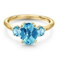 thumbnail image 3 of Gem Stone King 18K Yellow Gold Plated Silver Swiss Blue Topaz Engagement Ring for Women | 2.96 Cttw | Oval Checkerboard 9X7MM | Gemstone November Birthstone | Size 6, 3 of 6
