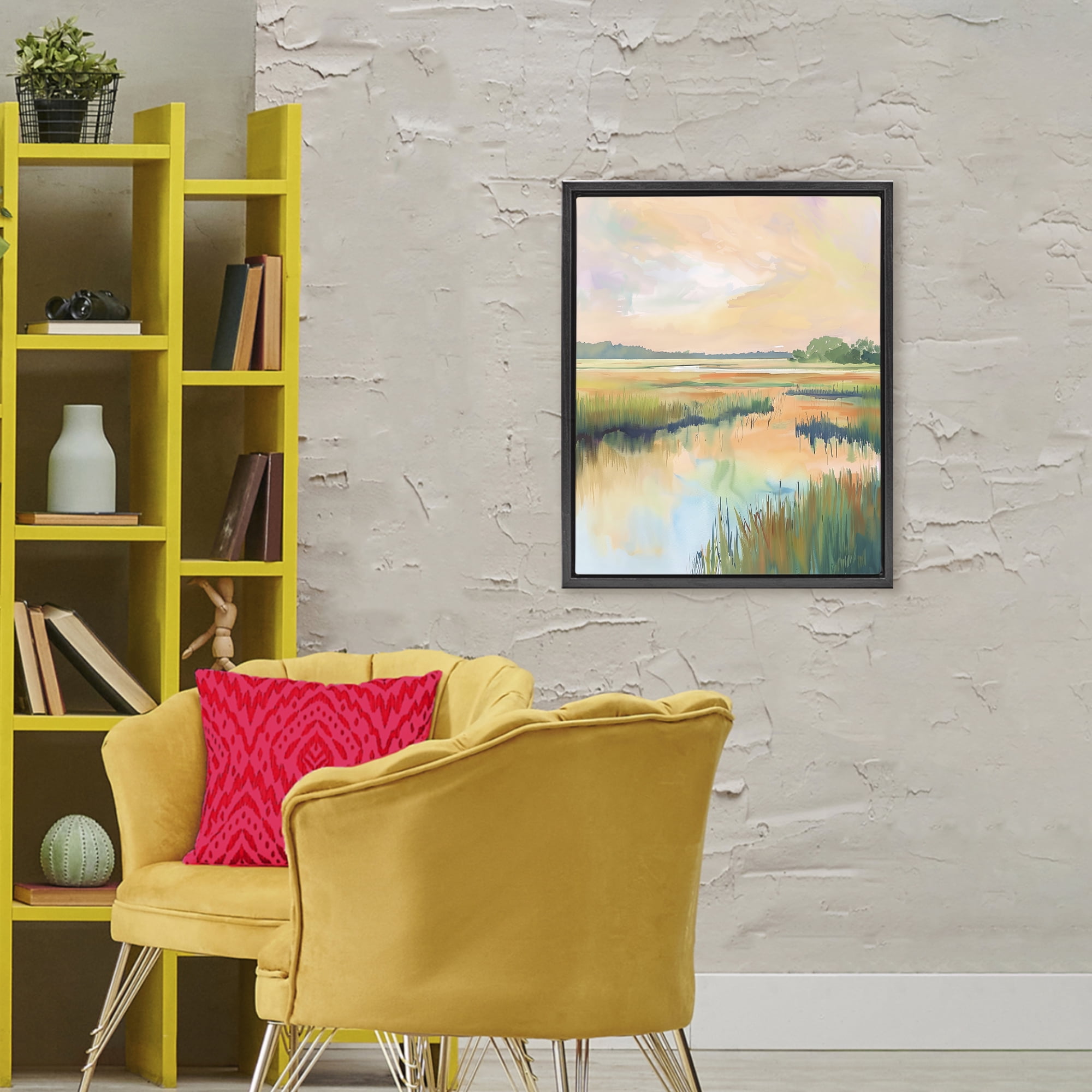 Stupell Industries Marsh Sunset over Tranquil Stream Black Framed Floater Canvas Wall Art, design by LSR Design Studio