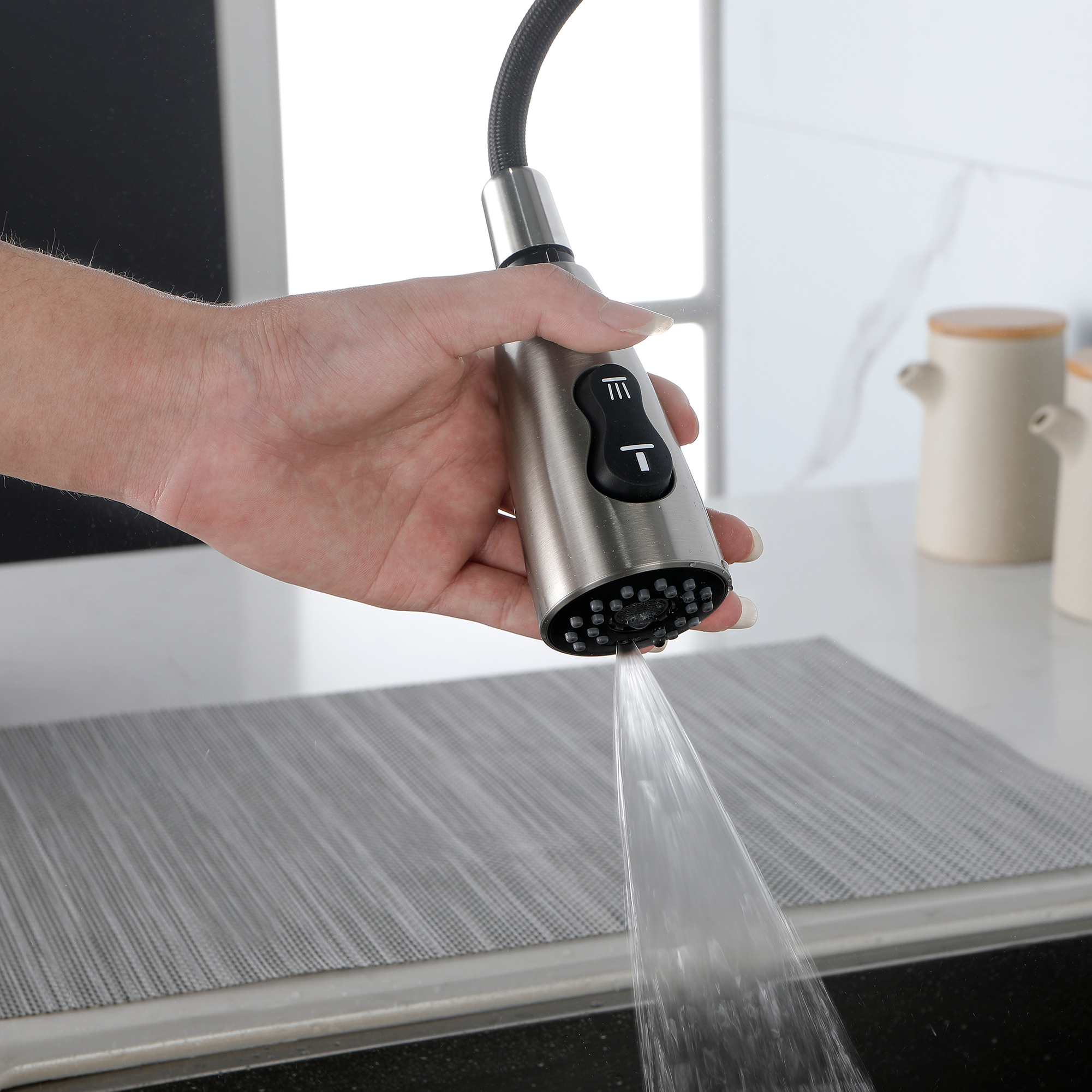 Kitchen Faucet with Pull Down Sprayer Brushed Nickel, High Arc Single Handle Kitchen Sink Faucet with Deck Plate, Commercial Modern Stainless Steel Kitchen Faucets