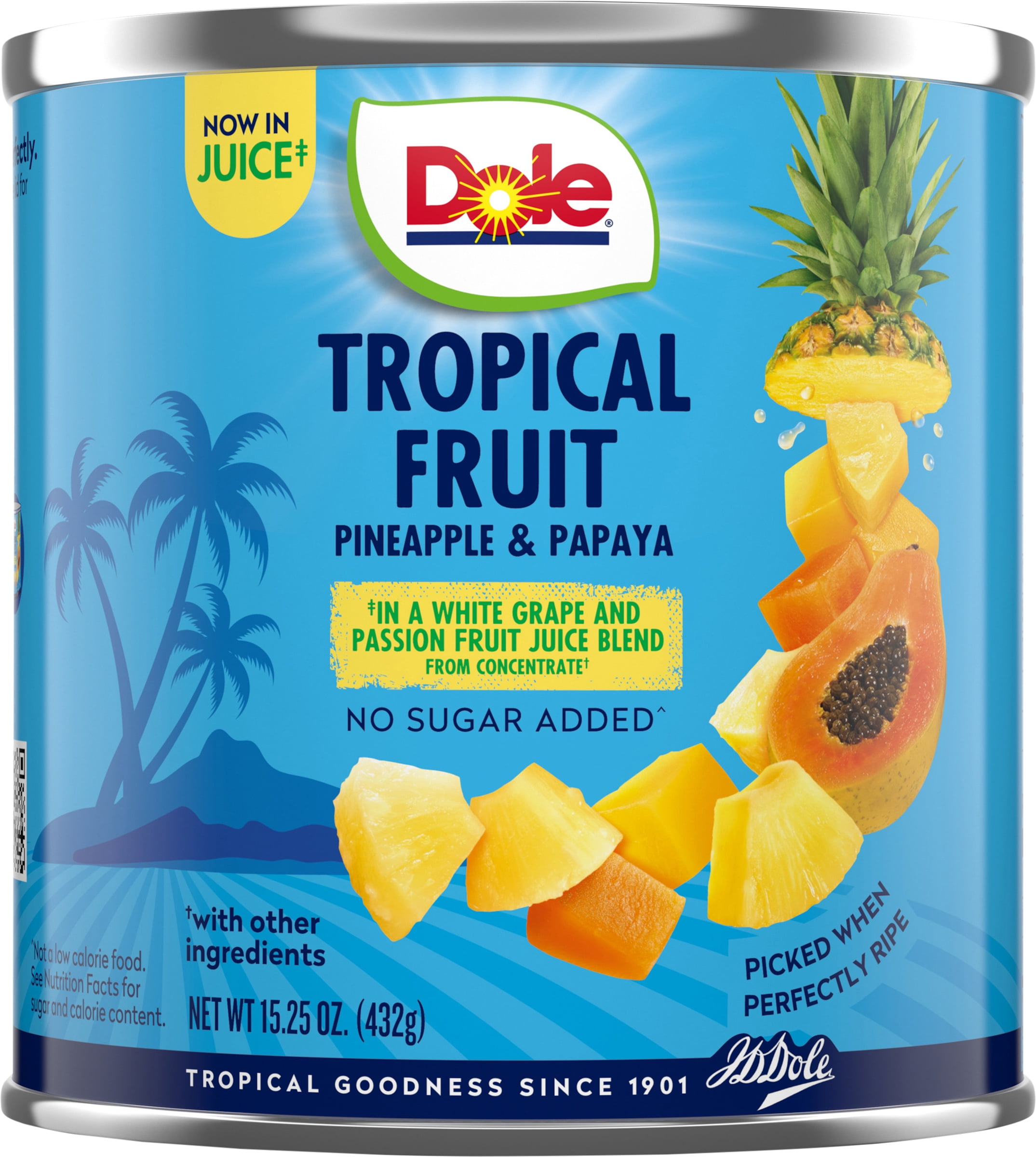 (12 pack) Dole Tropical Fruit, Pineapple and Papaya, No Sugar Added, 15.25 oz Can