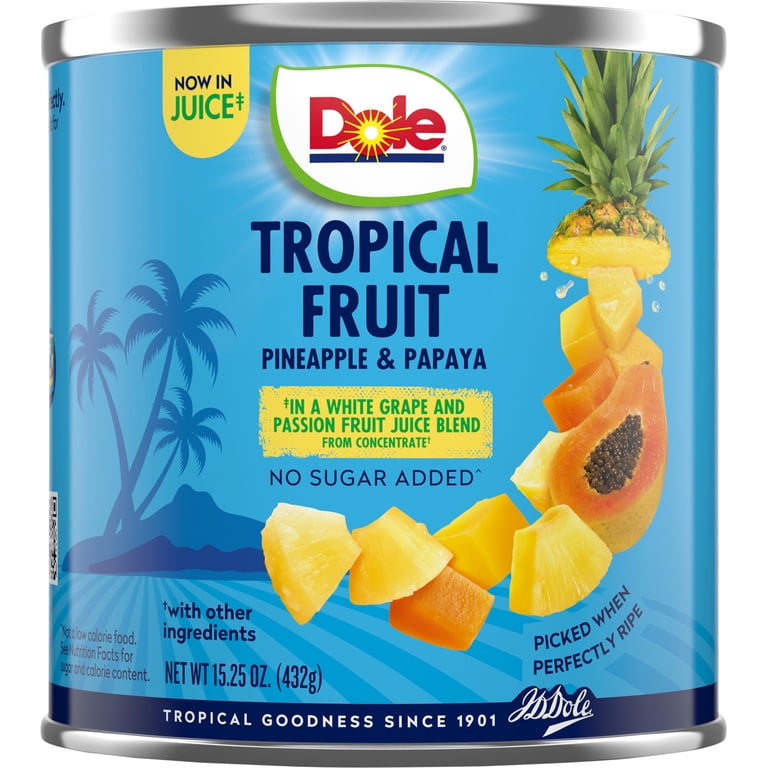 12 pack) Dole Tropical Fruit, Pineapple and Papaya, No Sugar Added