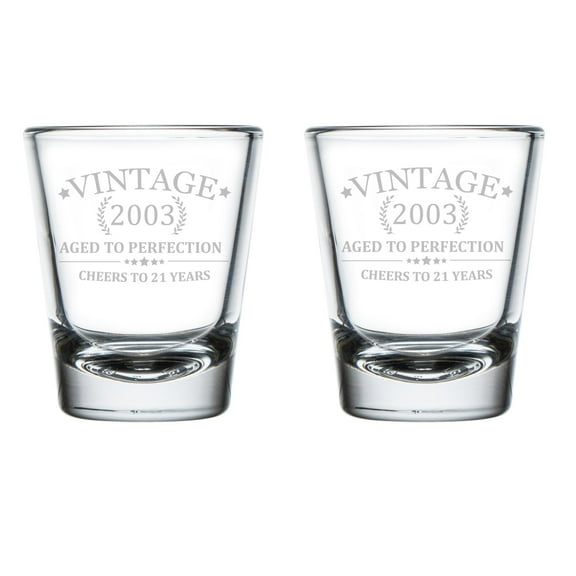 Set of 2 Shot Glasses Glass Cheers To 21 Years Vintage 2003 21st Birthday