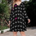 thumbnail image 2 of Flamingo Flock Long Sleeve Dresses For Women Vintage Elegant Party Dress Oversized V-neck Dress S-8XL, 2 of 7