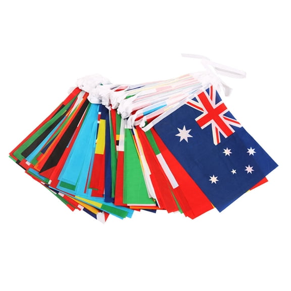 National String Flag Banner with 100 Flags, Small Hanging Flags for Party, Bar, and Event Decoration