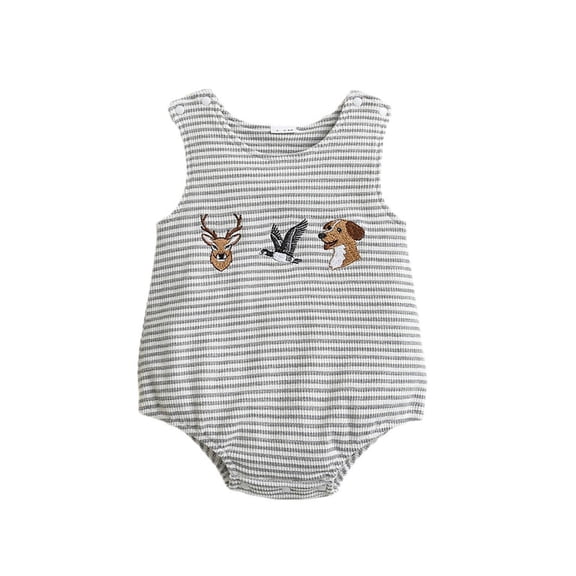 JAJAHO Boys Girls Bodysuits Sleeveless Striped Cartoon Embroidery Romper Baby Clothes 0-18M Trendy Onesie