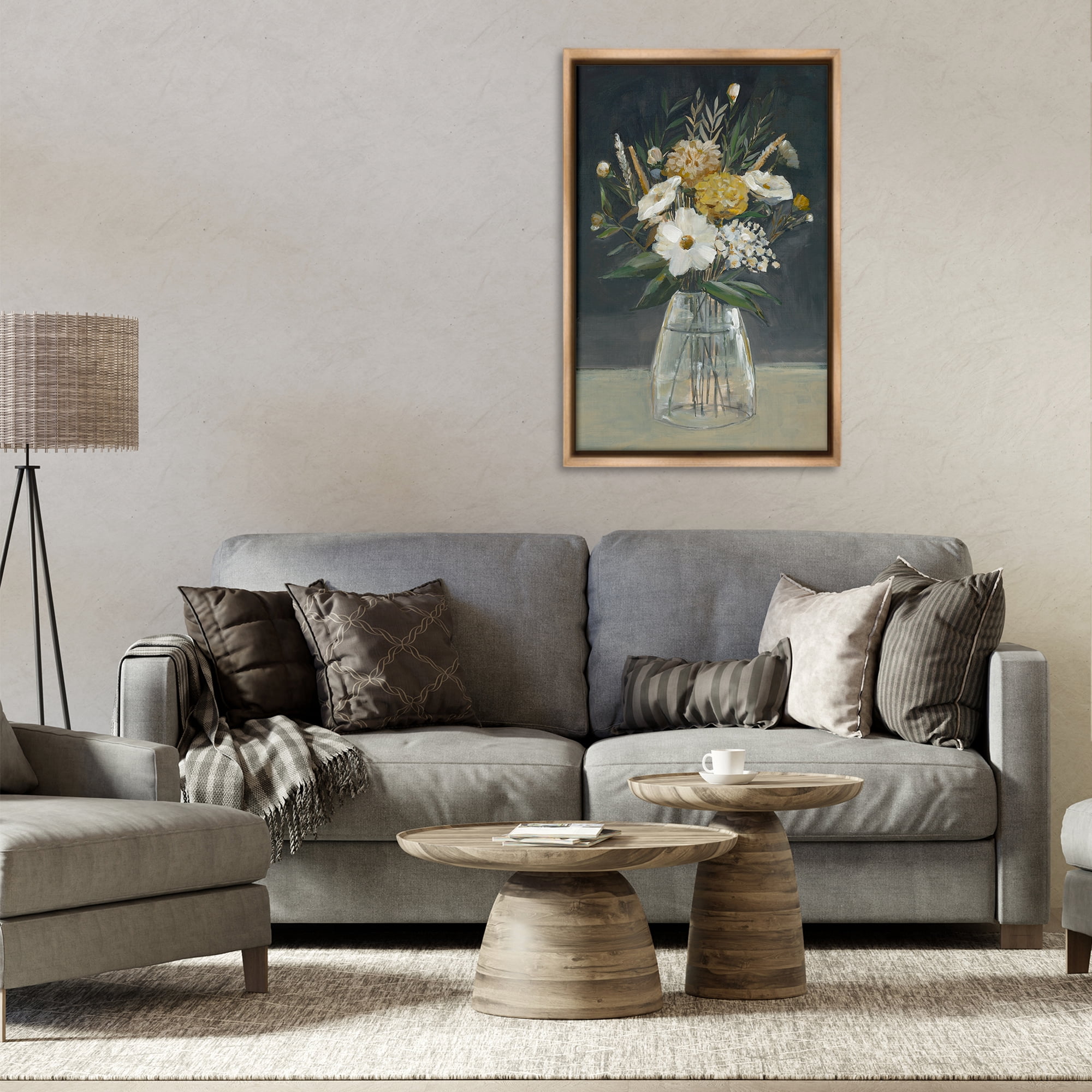 Stupell Industries Earthy Blooms Still Life Plants & Flowers Painting Brown Floater Framed Canvas Art Print Wall Art, 21 x 31