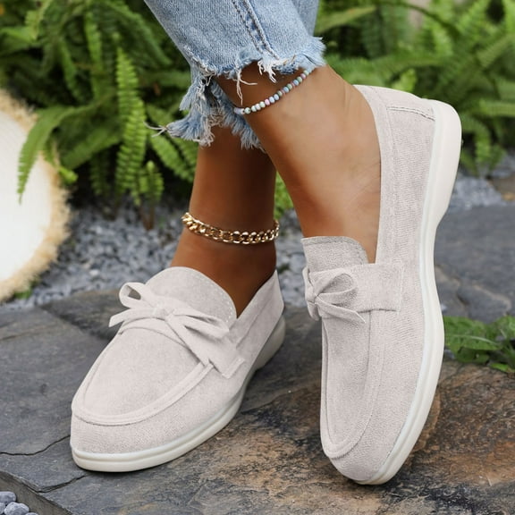 Gamivast Womens Loafers Comfortable Dressy Bow Slip on Lightweight Sole Shoes Business Arch Support Shoes Daily Casual Outfits