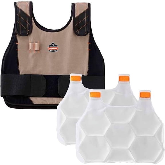 Chill-Its 6215 Phase Change Cooling Vest, Khaki - Small & Medium