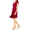 thumbnail image 3 of Women's Casual Stretch Flared A-Line Swing Loose V-Neck Short Sleeve Solid Midi Dress, 3 of 5