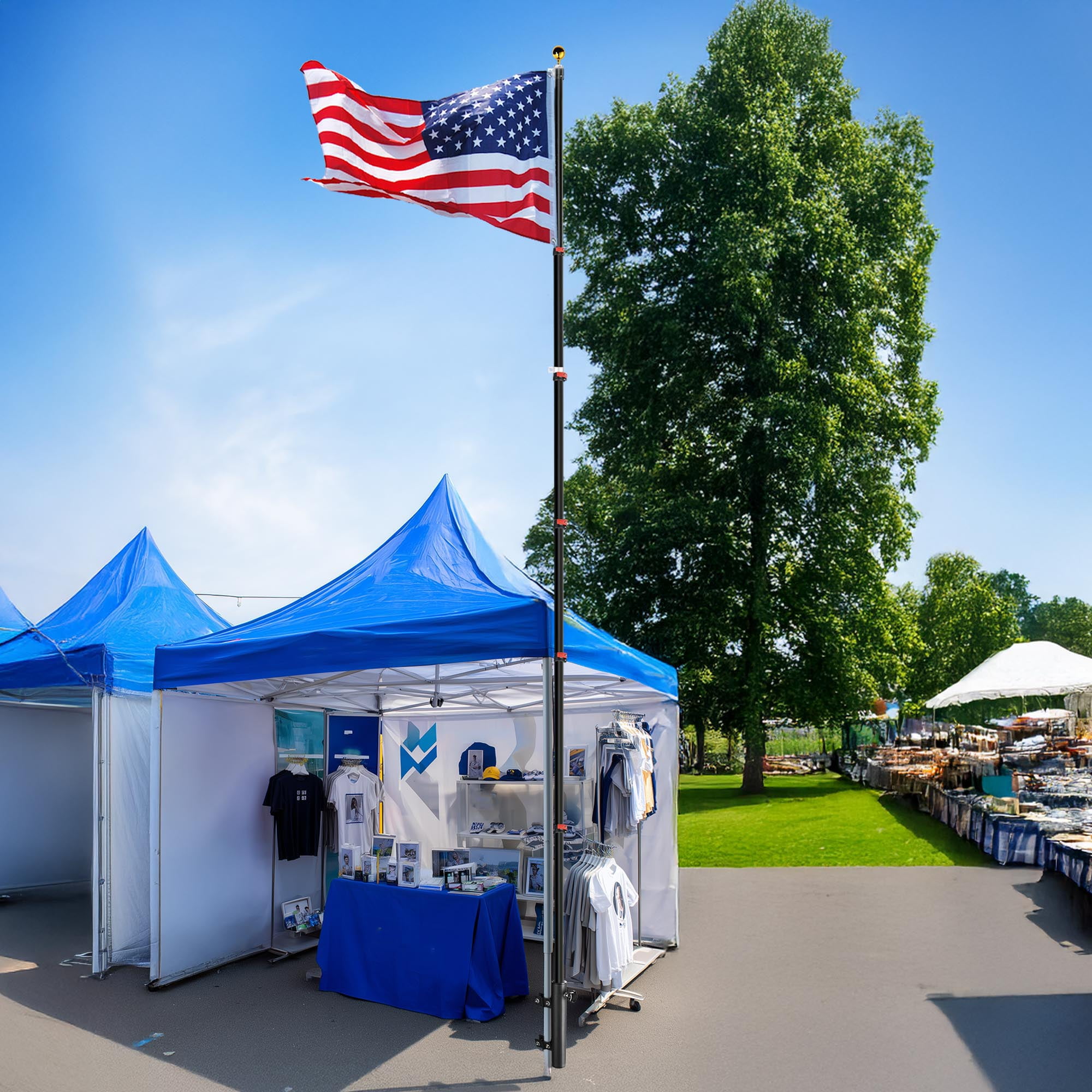 Yescom 20Ft Portable Telescoping Flag Pole with Ladder Mount Holder for Event