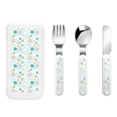 

Salouo Gold Stars Blue Dots Pattern Pattern 3 Pieces Toddler Utensils Kids Silverware Set Stainless Steel Utensils for Kids Children Safe Spoons Forks & Knife Dishwasher Safe