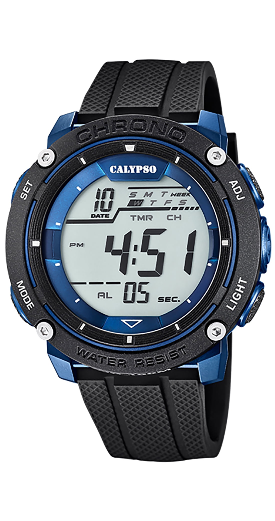 Calypso 50mm Mens Digital Sports Watch, Rubber Strap, Chronograph Alarm,  Dual Time, Timer, Light, Day / Date Calendar
