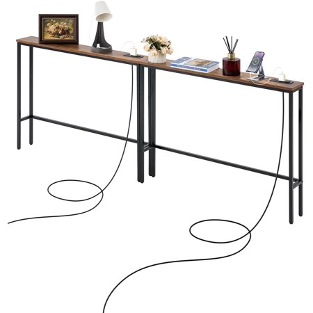 C - Shaped End Table, Industrial 3 - Tier Small Side Table for Couch, Wood Bedside Table Snack Side Table with Storage Shelves for Living Room Small Space, Rustic Brown