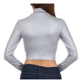 thumbnail image 2 of Sakkas Matte Liquid Mock Neck Turtleneck Long Sleeve Crop Top - Made in USA - Silver - 2X, 2 of 7