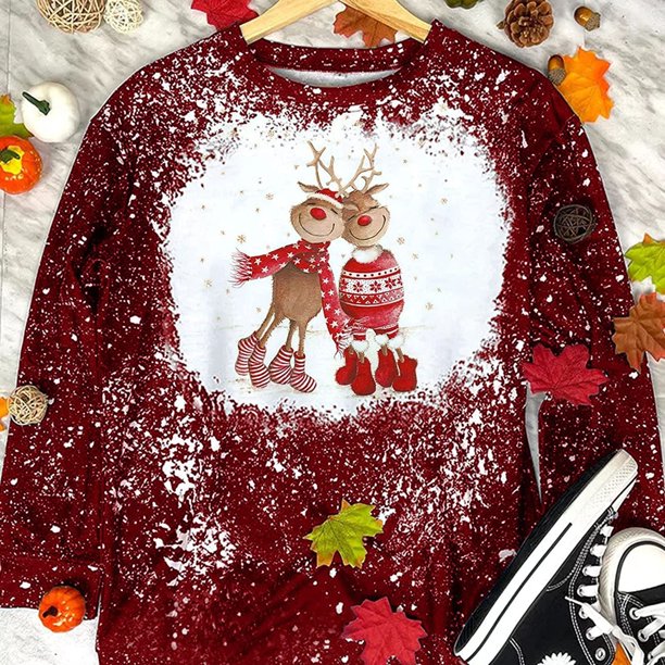 ICHUANYI Liquidación Moda Navidad Mujeres Imprimir Manga Larga Cómodo Transpirable Camisa Tops ICHUANYI WER202308245540