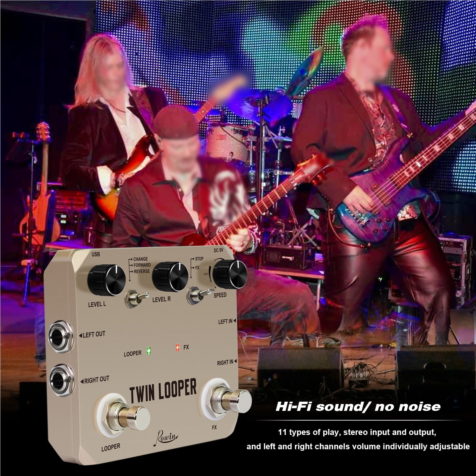 Rowin Guitar Looper Pedal With 2 Footswitch 11 Playback Types 10-Minute Recording 24-Bit Sampling Zinc Alloy Guitar Loop Station Pedal For Electric Guitar Effects
