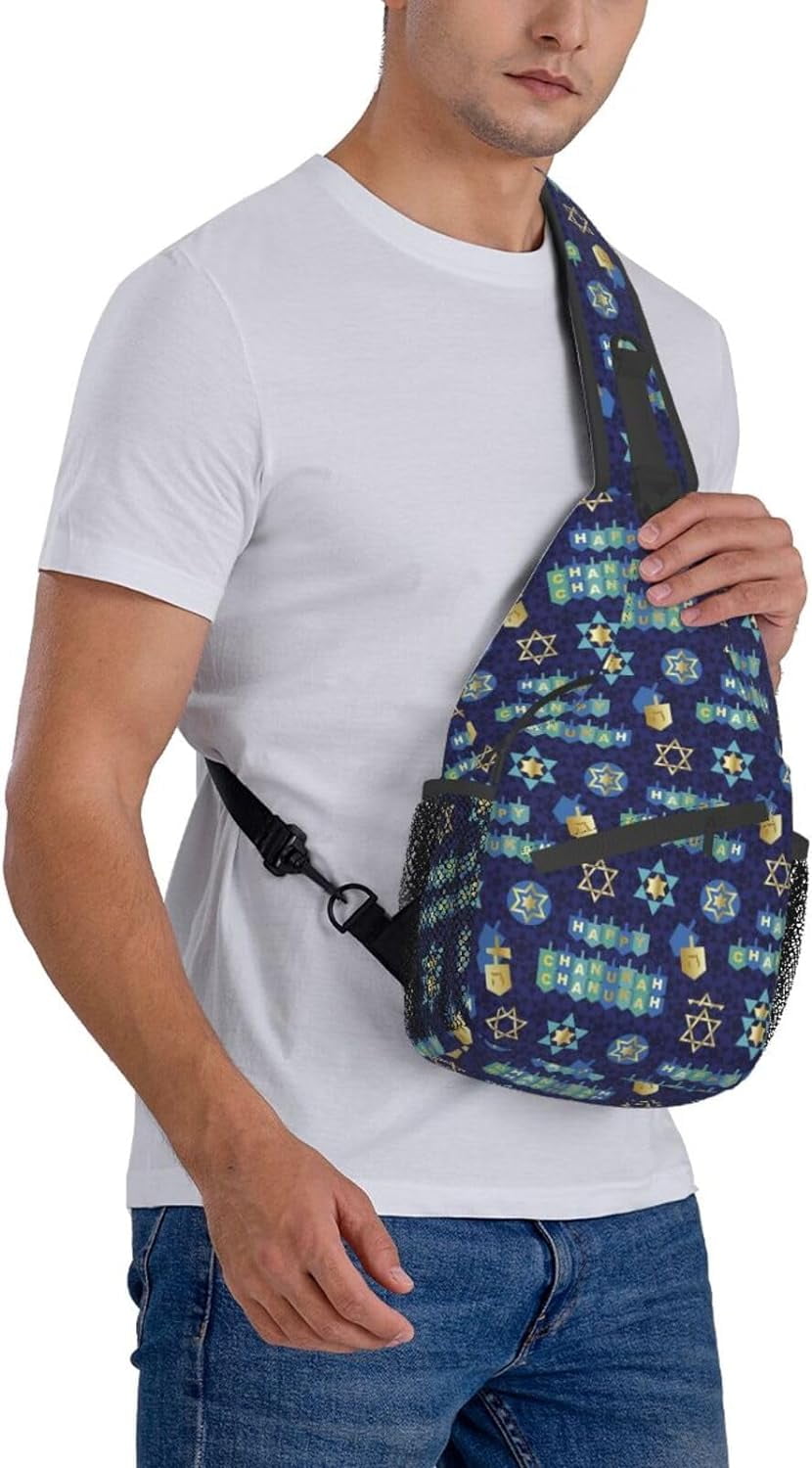 Happy Hanukkah Jewish Chanukah Holiday Sling Bag Crossbody Hiking Travel Chest Bags Backpack Shoulder Daypack for Women Men