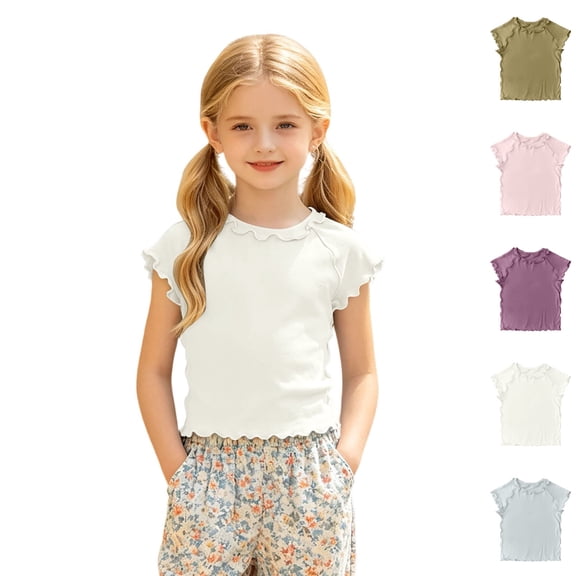 Shirts for Toddler Girl Crew Neck Cap Sleeve White Tshirt for Girls Slim Fit Toddler Girl Clothes 2-3 Years