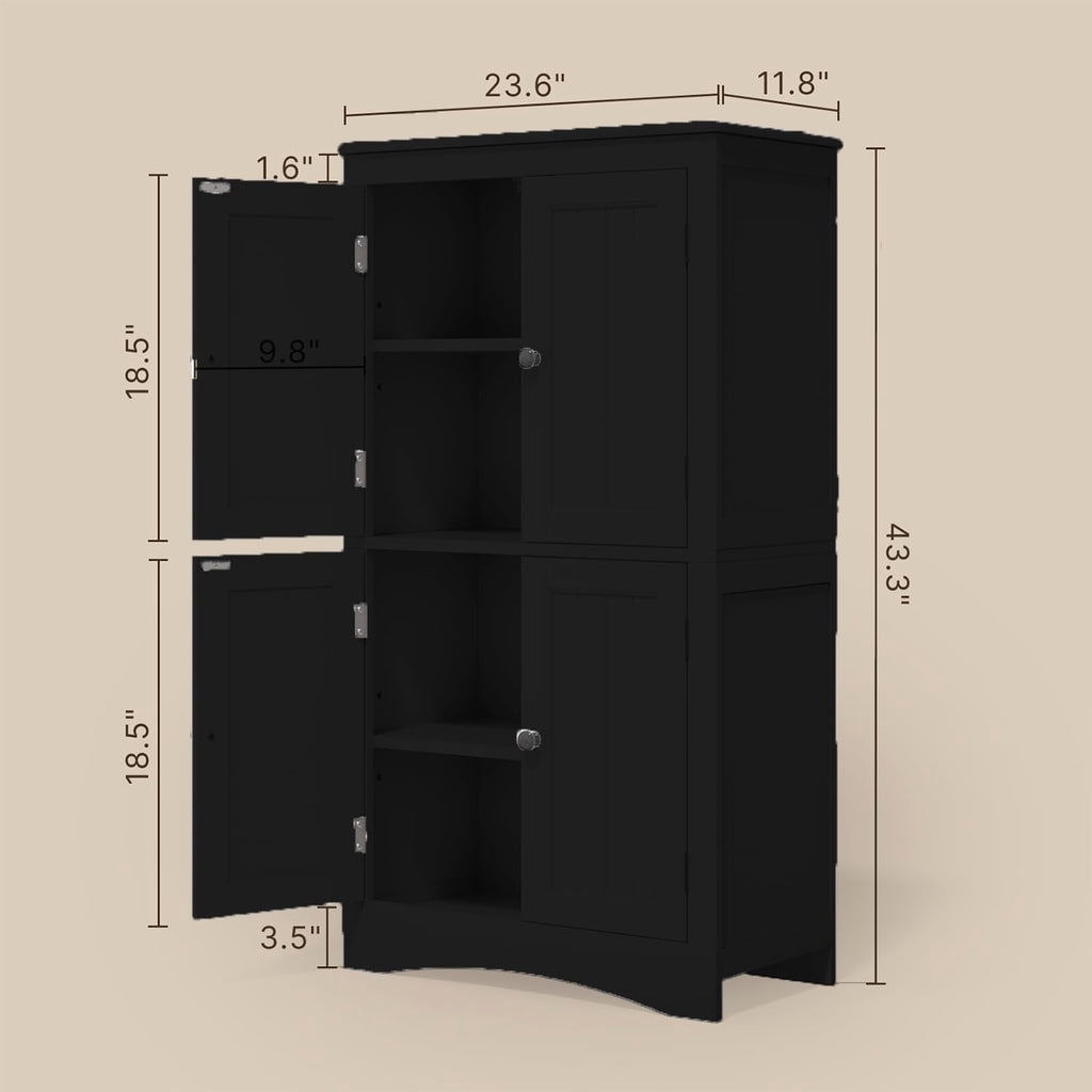Aiho 43" Bathroom Storage Cabinet, Freestanding Cabinet with 4 Doors & 3 Adjustable Shelves for Bathroom - Black