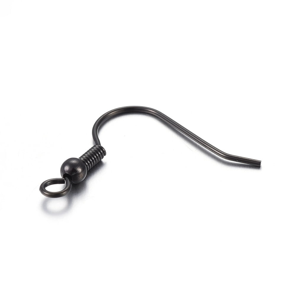 200 pc Stainless Steel Earring Hooks with Horizontal Loop Electrophoresis Black 20.5x21mm Hole: 2.5mm 22 Gauge Pin: 0.6mm