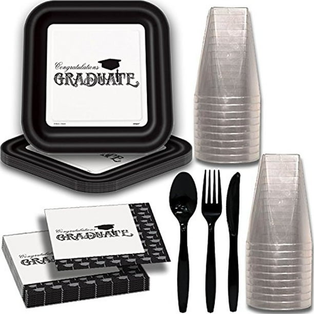 Graduation Party Tableware for 40. Elegant Black and White ...