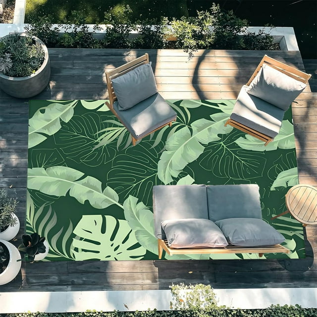 Uklsqma Large Outdoor Area Rug | Multicolor Polyester Patio Carpet 47X63In | Stain Resistant Washable Durable Porch Mat for Camping Deck Backyard Decor