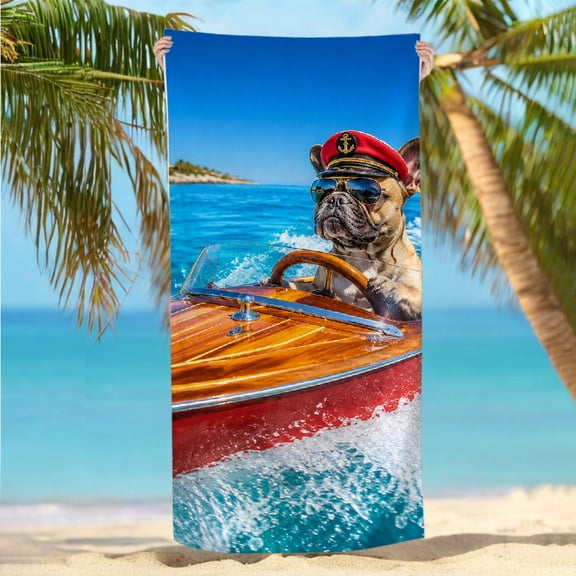 RKSupls Captain French Bulldog Boating Oversized Microfiber Beach Towel, Machine Washable Ultra-Soft Microfiber Ideal for Bathroom beach yoga  30x60 in
