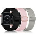 thumbnail image 1 of 2 Pack 3 Pack Stretchy Nylon Solo Loop Bands Compatible with Apple Watch 38mm 40mm 41mm 42mm 44mm 45mm, Adjustable Braided Sport Elastic Straps Women Men Wristbands for iWatch Series 7/6/5/4/3/2/1 SE, 1 of 7