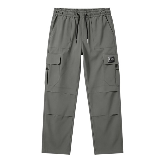 JUUYY Mens Cargo Pants Drawstring Elastic Waist Straight Leg Loose Lightweight Breathable Casual Multi-Pocket Outdoor Hiking Pants Gray XXL