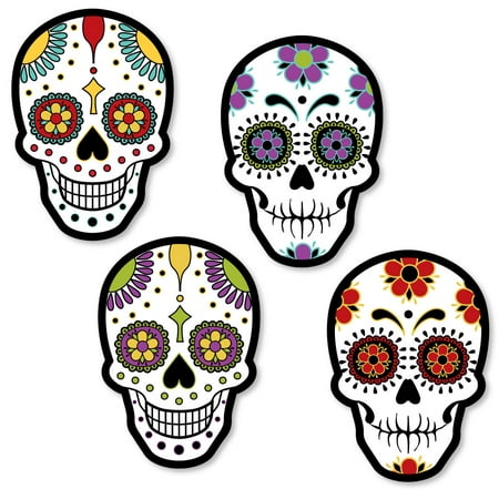 Day Of The Dead - Shaped Halloween Sugar Skull Party Cut-Outs - 24 Count