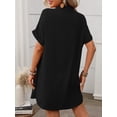 thumbnail image 5 of Shirt Dress Cotton Linen Short Sleeve Striped A Line Mid Length Casual Work Dress S-XL, 5 of 7