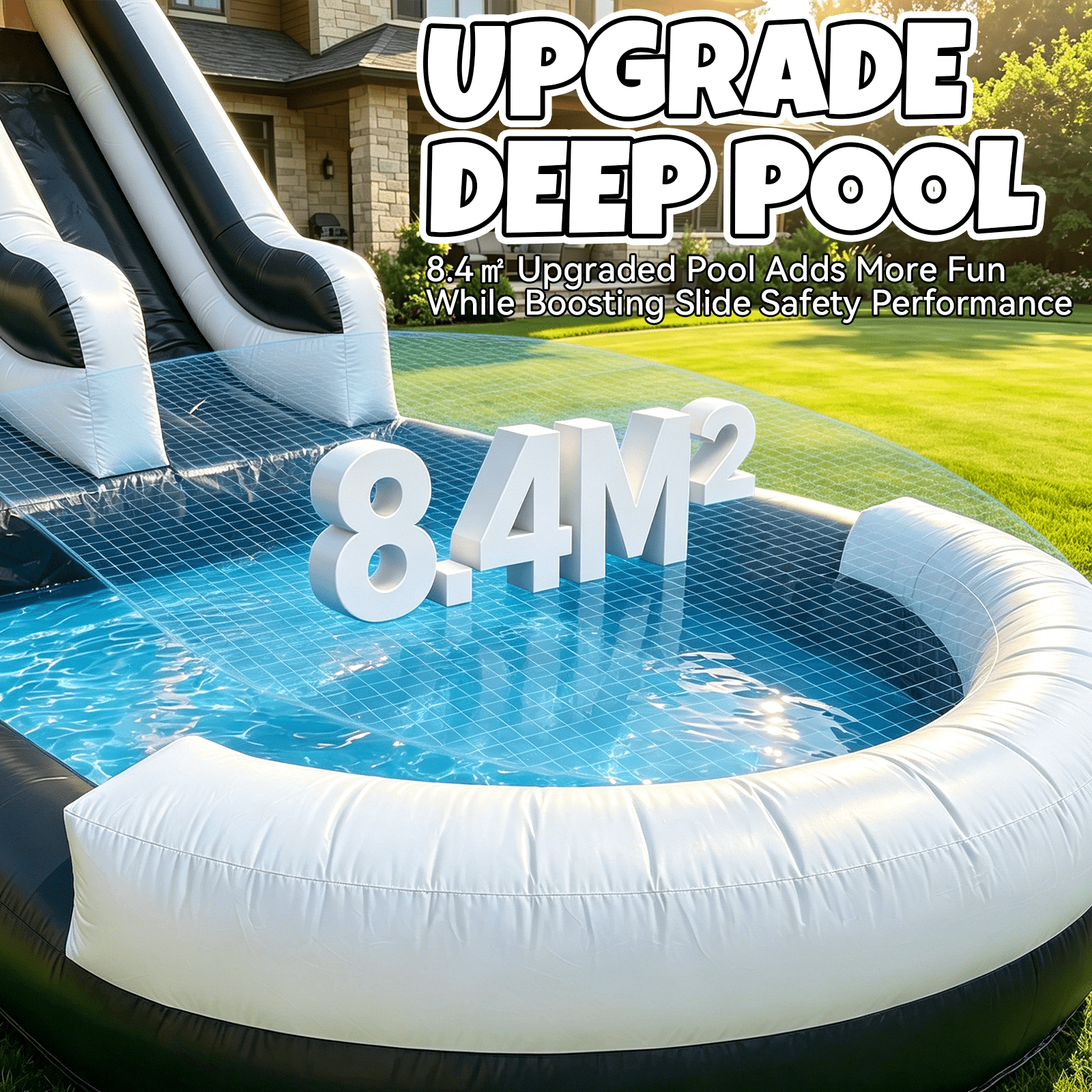 Vakiorn Commercial Water Slide 248.03x106.3x114.17 inch PVC Inflatable Pool with Blower Wet Dry Use Black