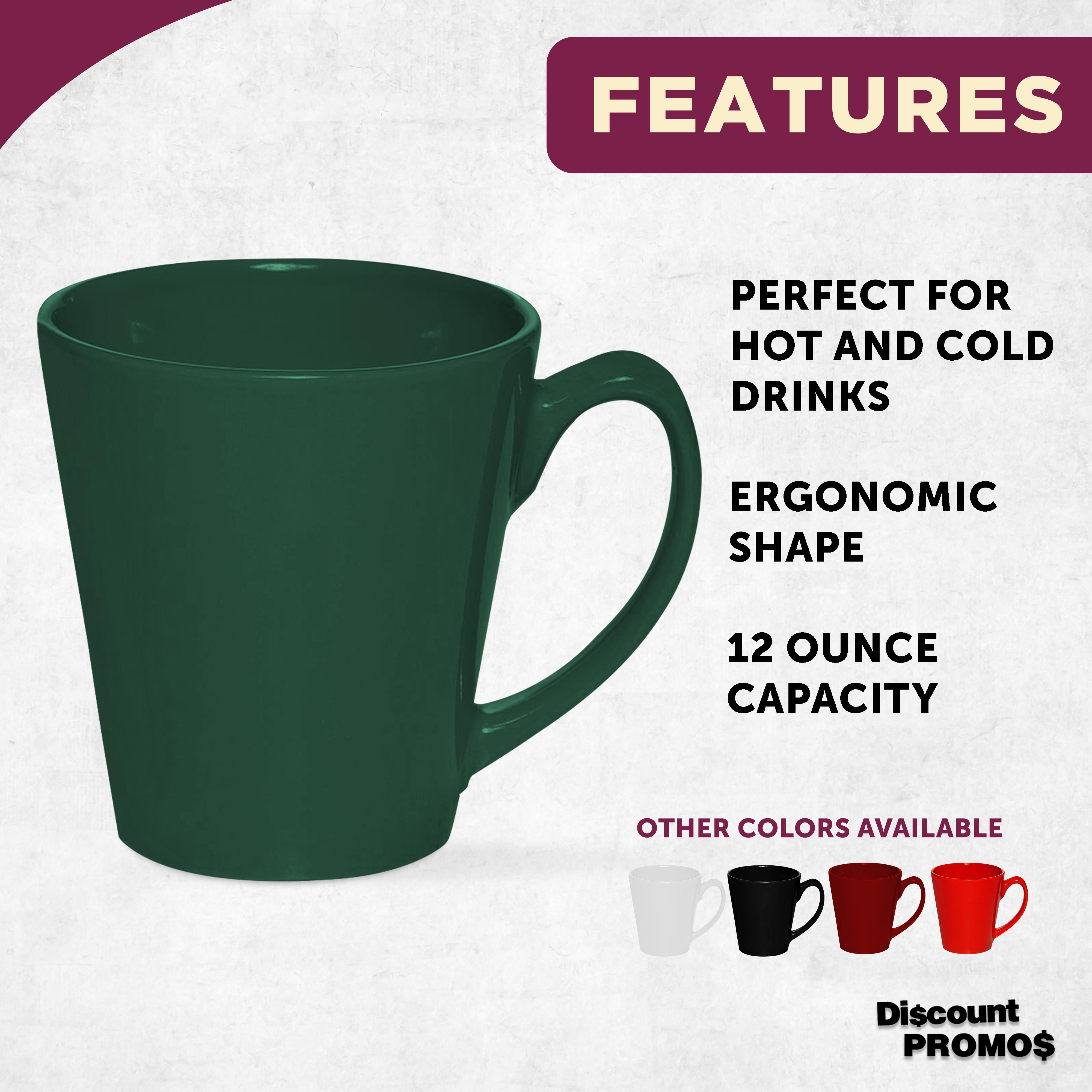 Glossy Ceramic Latte Coffee Mug 12 oz. Set of 10, Bulk Pack - Perfect for Tea, Espresso, Cappuccino, Hot Cocoa - Green