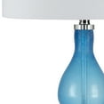 thumbnail image 3 of Resin Table Lamp with Turned Body and Fabric Drum Shade, Blue and White- Saltoro Sherpi, 3 of 5