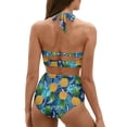 thumbnail image 2 of Suhoaziia Tropical Pineapple Bikinis for Women Plus Size Comfortable Breathable High Neck Halter Top and Bottom Set Size L,Backless Ruched Tie Knot Swimsuit Cover Up, 2 of 6