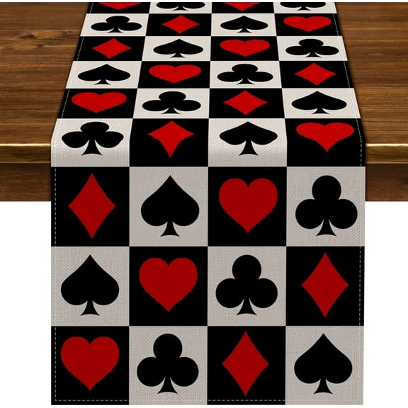 Linen Casino Table Runner Las Vegas Party Decoration Poker Night Themed Birthday Party Supply Dining Room Kitchen Home Decor (13" x 72")