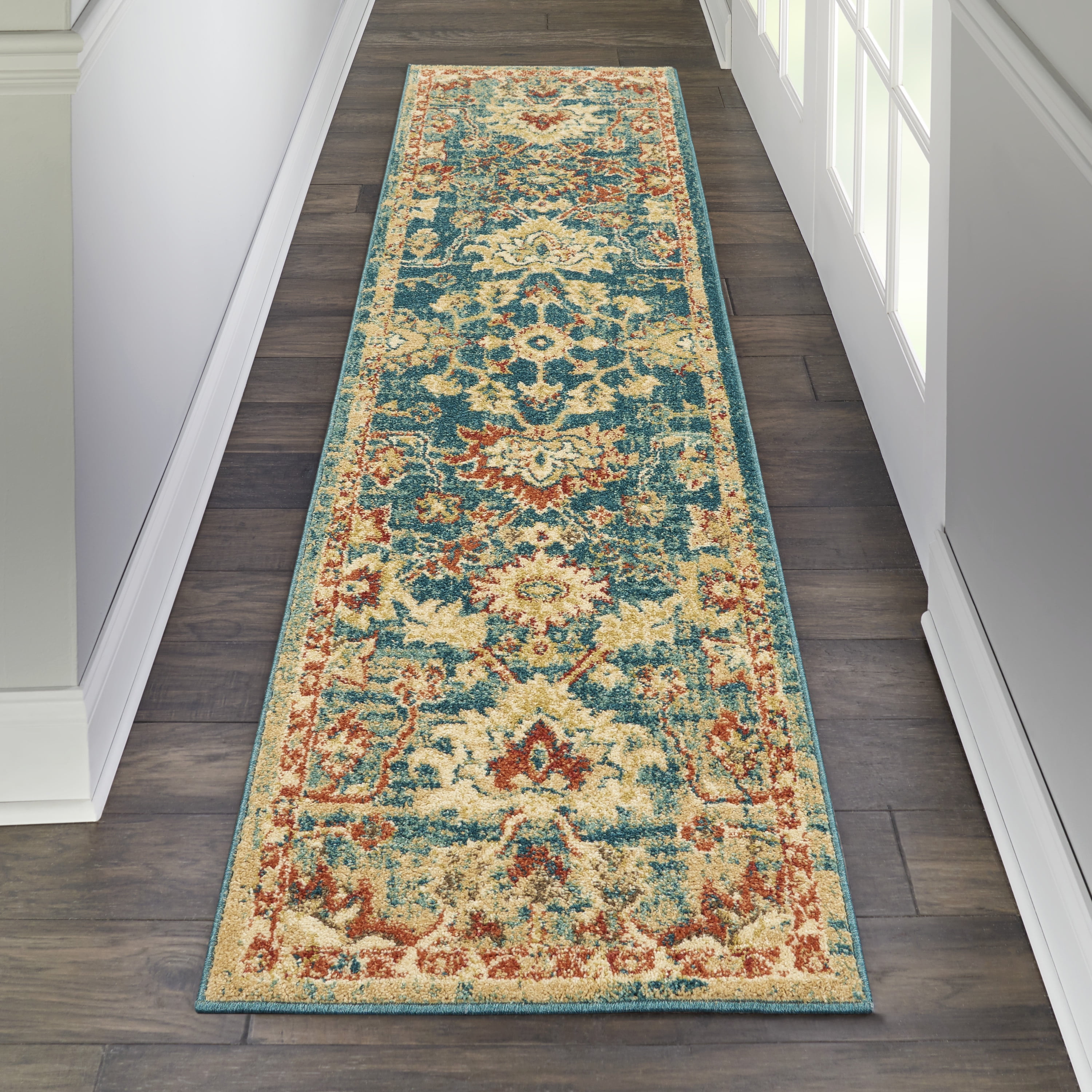 Nourison Traditional Vintage Persian Bordered Teal/Blue Area Rug