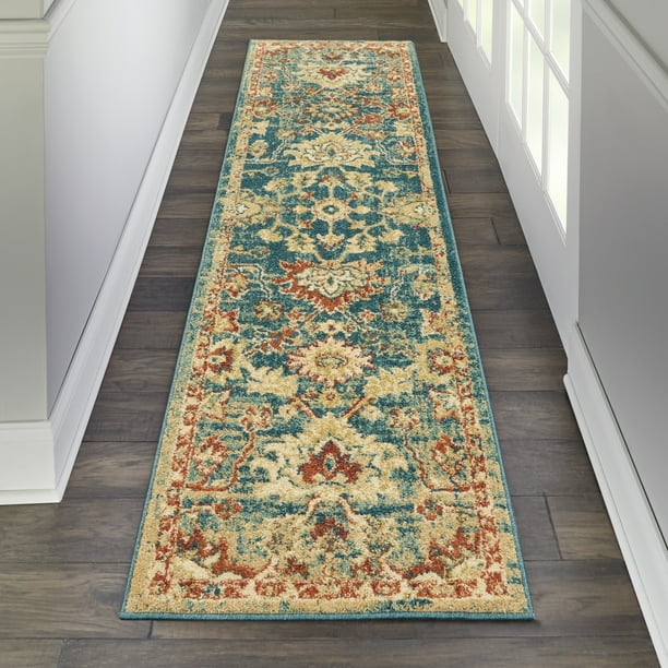 Nourison Traditional Vintage Persian Bordered Teal/Blue Area Rug