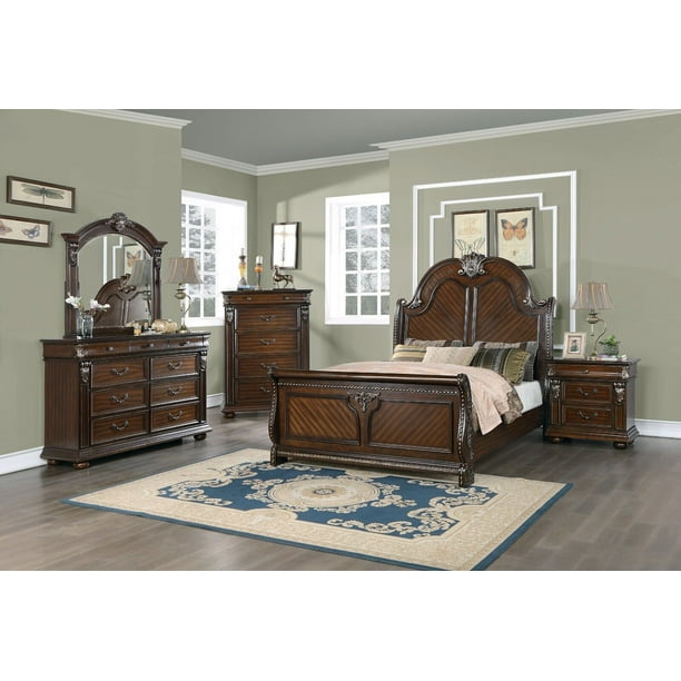 Queen Size Bed Dresser Mirror 2x Nightstands Chest 6pc Bedroom