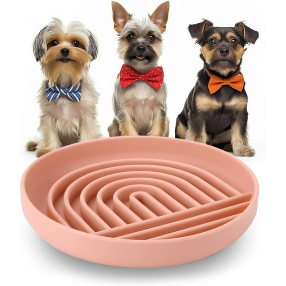 Silicone Slow Feeder Dog Bowl, 7.5 inch Puzzle Bowl with Suction Cup, Non-Slip Dog Feeding Bowl to Slow Down Eating, Slowdown Bowl Pet Food Dish for Small Medium Size Dog (Pink)